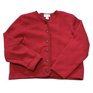 VTG Tally Ho Classic Preppy 100% Wool‎ Button Front Sweater Jacket Red SZ XL